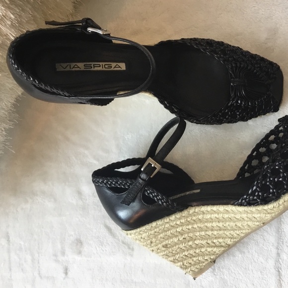 VIA SPIGA BLACK LEATHER WEDGES - Picture 5 of 7